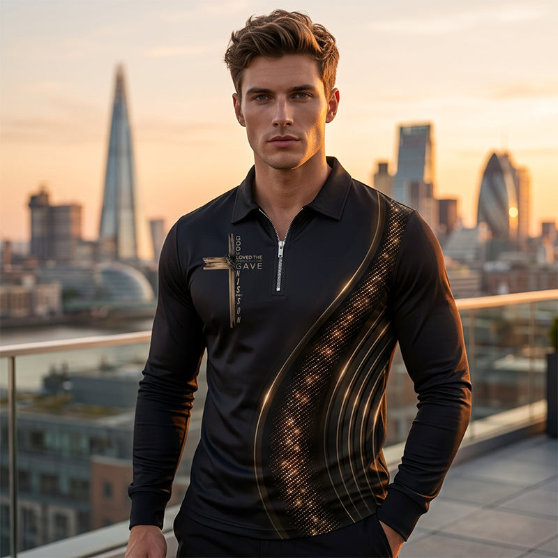 🎁New arrival 50% OFF💥Men's Casual Retro Long Sleeve Zip-Up Polo Shirt