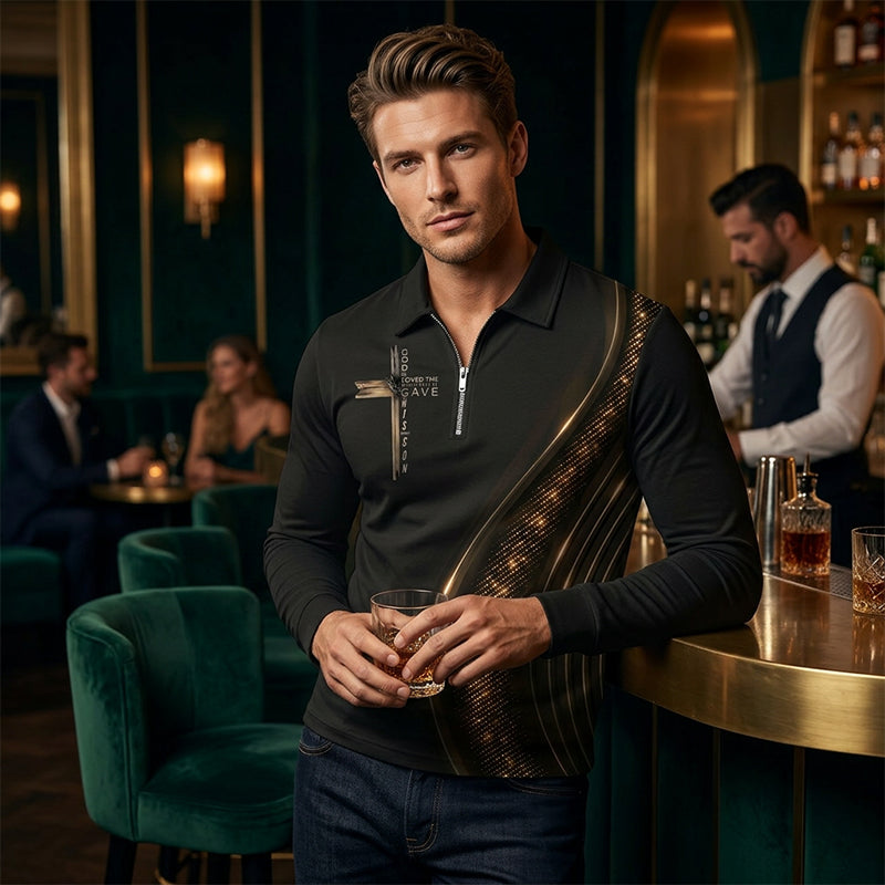 🎁New arrival 50% OFF💥Men's Casual Retro Long Sleeve Zip-Up Polo Shirt