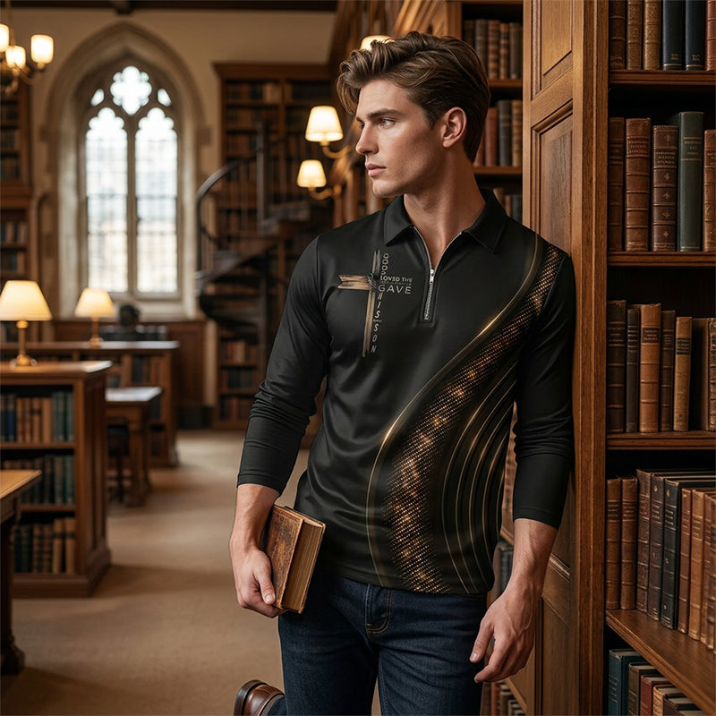 🎁New arrival 50% OFF💥Men's Casual Retro Long Sleeve Zip-Up Polo Shirt