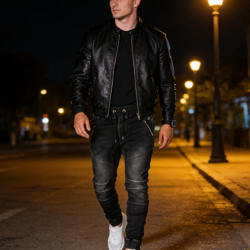 Men's Slim-Fit Denim Joggers with Zipper Pockets