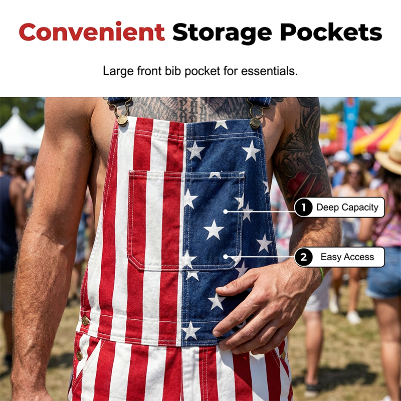 American Flag Unisex Overalls Shorts