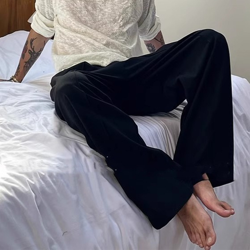 Men's Pleated Wide-Leg Trousers with Elastic Waist