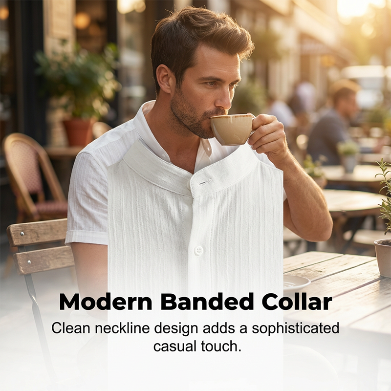 👔 LIMITED-TIME 50% OFF! ✨ Men's Textured 2-Piece Shirt & Pants Set – Breathable, Stand Collar, Elastic Waist 🌿