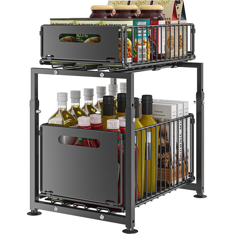📦 2-Tier Pull-Out Shelf – Expandable Under Sink Organizer, Double Layer Sliding Storage Rack ✨