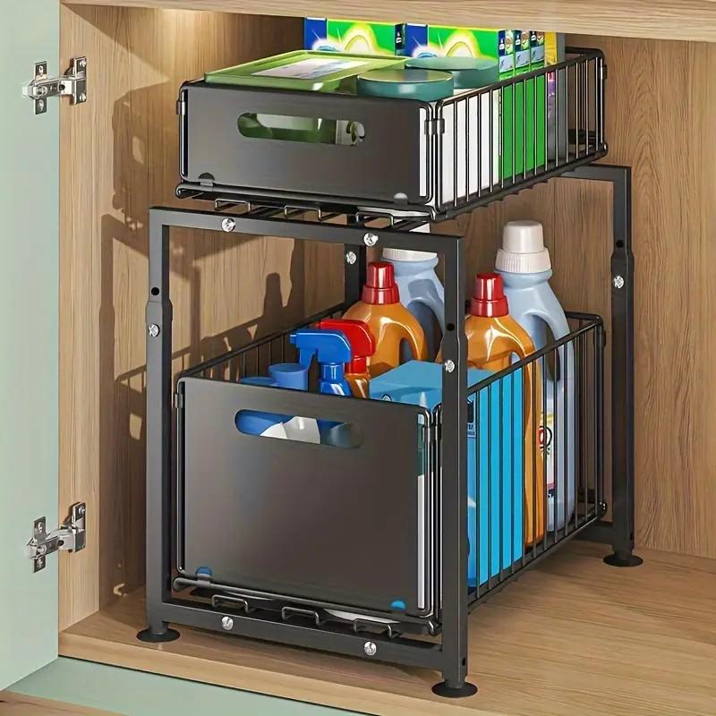 📦 2-Tier Pull-Out Shelf – Expandable Under Sink Organizer, Double Layer Sliding Storage Rack ✨