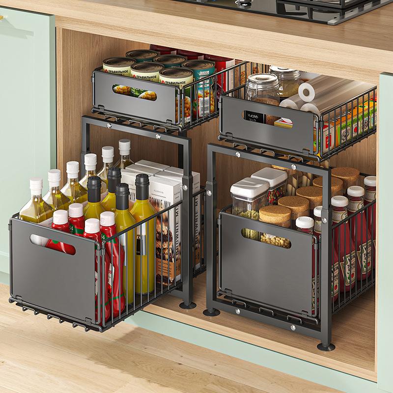 📦 2-Tier Pull-Out Shelf – Expandable Under Sink Organizer, Double Layer Sliding Storage Rack ✨