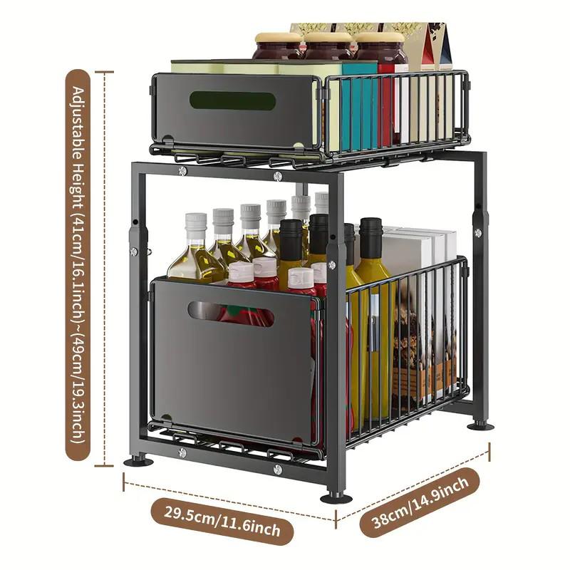 📦 2-Tier Pull-Out Shelf – Expandable Under Sink Organizer, Double Layer Sliding Storage Rack ✨