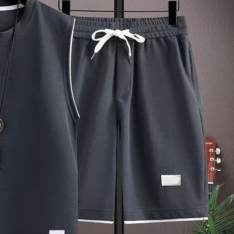 ✨ Men’s Minimalist Tank & Shorts Set – Waffle Knit, Drawstring Waist, Coordinated 🌿
