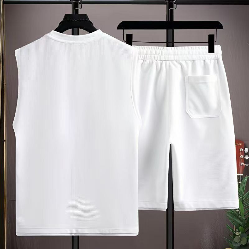 ✨ Men’s Minimalist Tank & Shorts Set – Waffle Knit, Drawstring Waist, Coordinated 🌿
