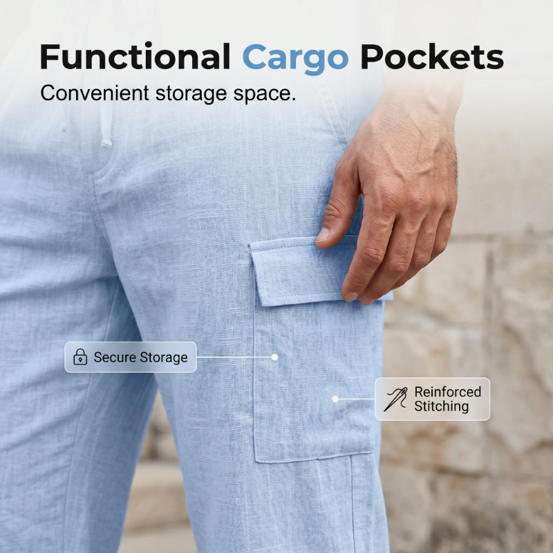 🎁 LIMITED TIME 50% OFF! 👕 Men Summer Linen Set – Loose Shirt & Cargo Shorts Two Piece Outfit 💥