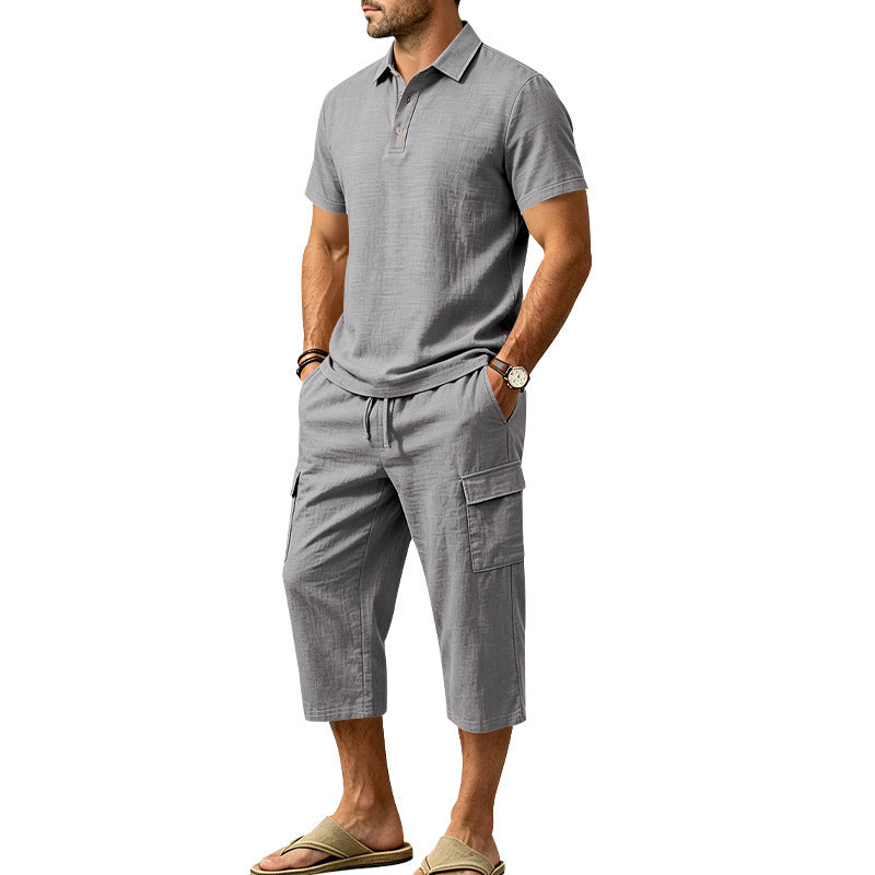 🎁 LIMITED TIME 50% OFF! 👕 Men Summer Linen Set – Loose Shirt & Cargo Shorts Two Piece Outfit 💥