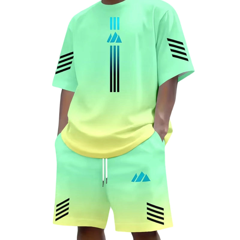 🎉 LIMITED TIME 50% OFF! 👕 Men's Summer T-Shirt & Shorts Two-Piece Set – Gradient Design & Breathable Fabric ☀️