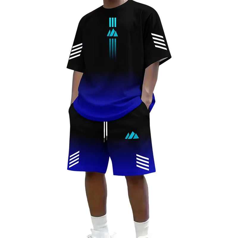 🎉 LIMITED TIME 50% OFF! 👕 Men's Summer T-Shirt & Shorts Two-Piece Set – Gradient Design & Breathable Fabric ☀️
