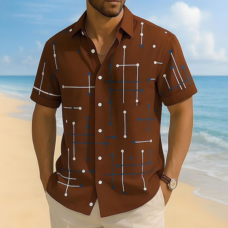 👔 📐Men’s Geometric Print Relaxed‑Fit Button‑Down Shirt