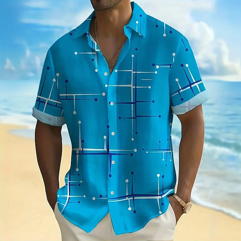 👔 📐Men’s Geometric Print Relaxed‑Fit Button‑Down Shirt