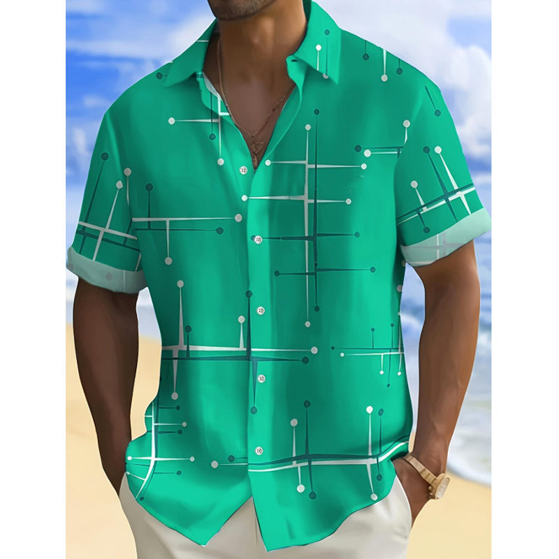 👔 📐Men’s Geometric Print Relaxed‑Fit Button‑Down Shirt