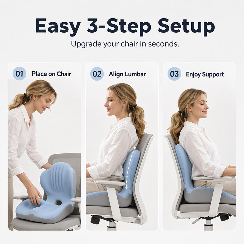 🪑 Ergonomic Memory Foam Seat Cushion with Back Support – Stay Comfortable All Day, Perfect for Office, Car & Home ⚡ Free Shipping ⚡