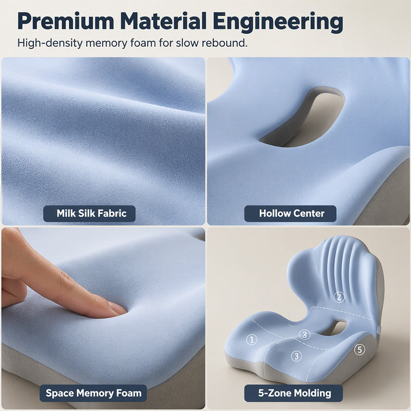 🪑 Ergonomic Memory Foam Seat Cushion with Back Support – Stay Comfortable All Day, Perfect for Office, Car & Home ⚡ Free Shipping ⚡