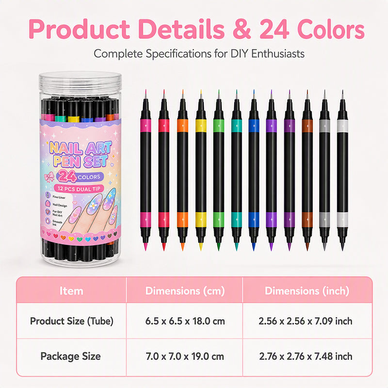 🎁🔥Last day sale 50% OFF!💞10K+ SOLD!🎨✨24 Colors Dual-Ended Nail Art Pens — Fine & Brush Tips, Smooth Ink Flow! Salon-Quality Nails at Home 💅