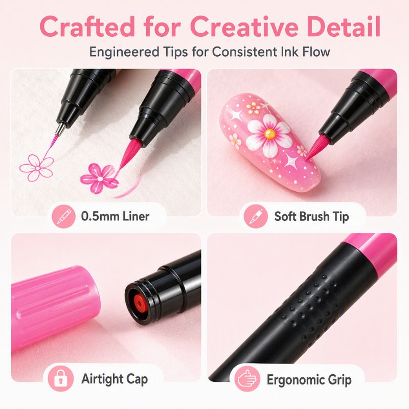🎁🔥Last day sale 50% OFF!💞10K+ SOLD!🎨✨24 Colors Dual-Ended Nail Art Pens — Fine & Brush Tips, Smooth Ink Flow! Salon-Quality Nails at Home 💅