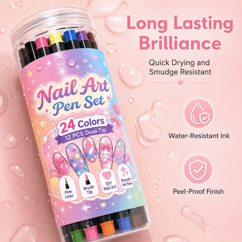🎁🔥Last day sale 50% OFF!💞10K+ SOLD!🎨✨24 Colors Dual-Ended Nail Art Pens — Fine & Brush Tips, Smooth Ink Flow! Salon-Quality Nails at Home 💅