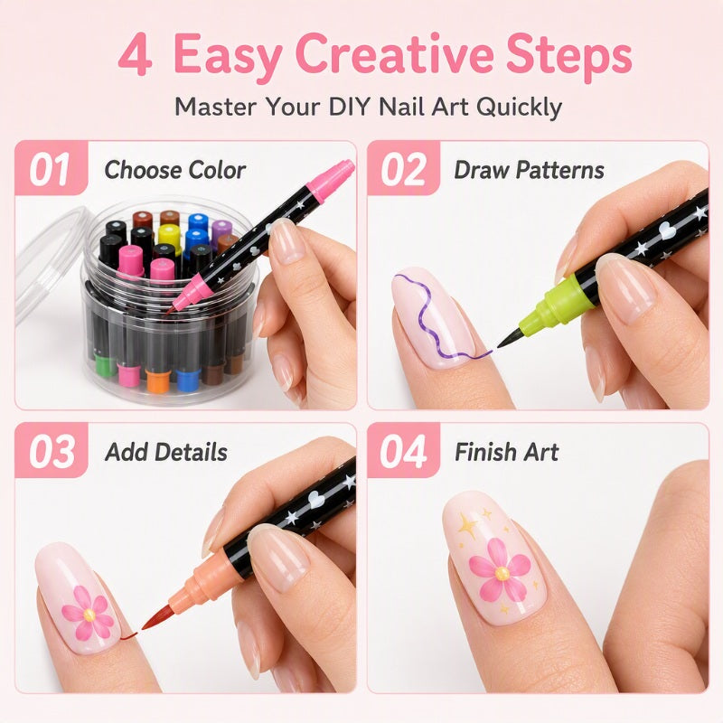 🎁🔥Last day sale 50% OFF!💞10K+ SOLD!🎨✨24 Colors Dual-Ended Nail Art Pens — Fine & Brush Tips, Smooth Ink Flow! Salon-Quality Nails at Home 💅