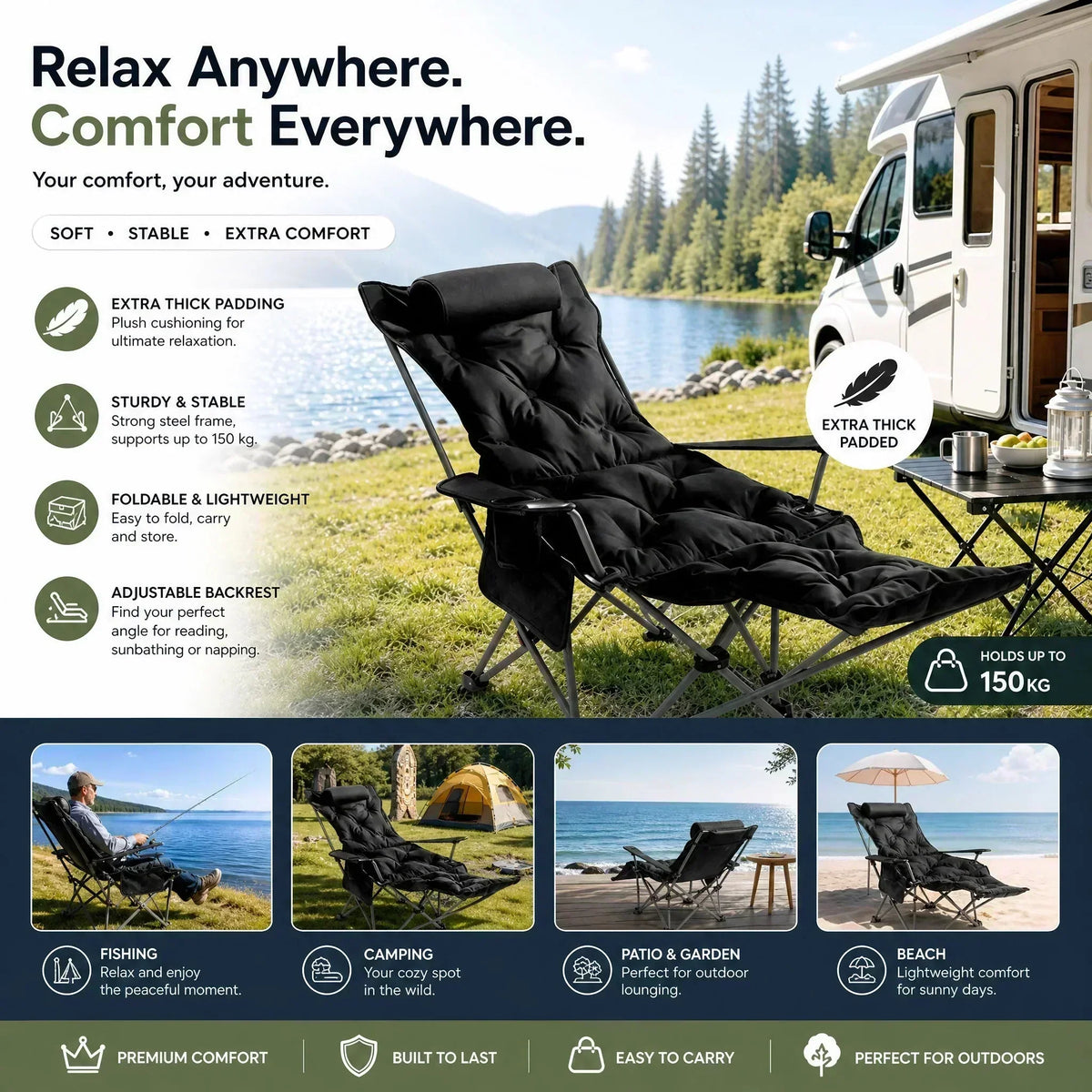 🏆 LIMITED-TIME 50% OFF!🔥50K+ SOLD!🪑 Portable, adjustable folding chair for outdoor use – Lightweight, sturdy & versatile 🏕️✨