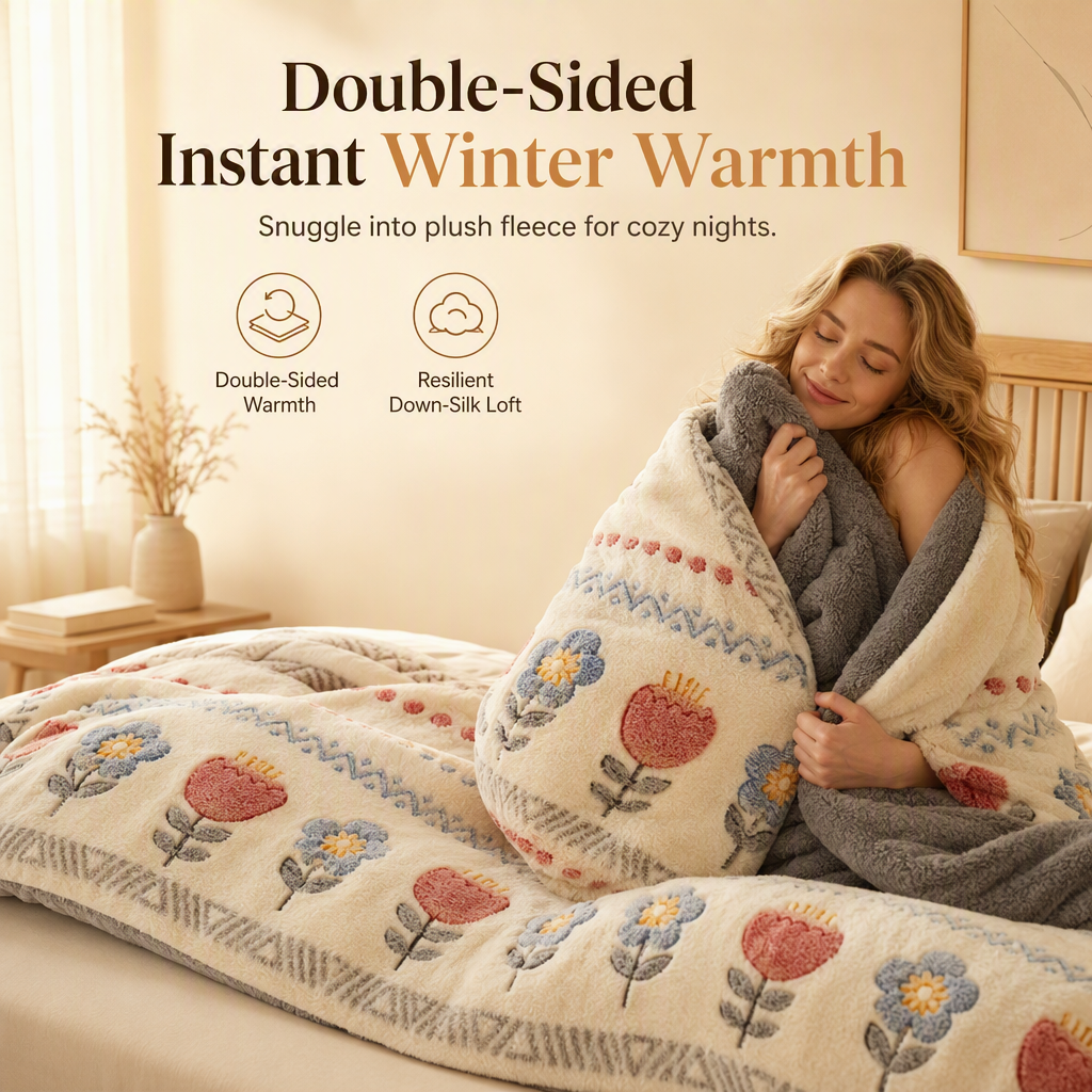 🛌 49% OFF! ✨ Double-Sided Sherpa Fleece Comforter – Snowflake Velvet & Dense Lamb Fleece Heat Lock, Ultra-Soft Velvet Touch & Durable Digital Print – Cozy Winter Warmth for Every Room ❄️