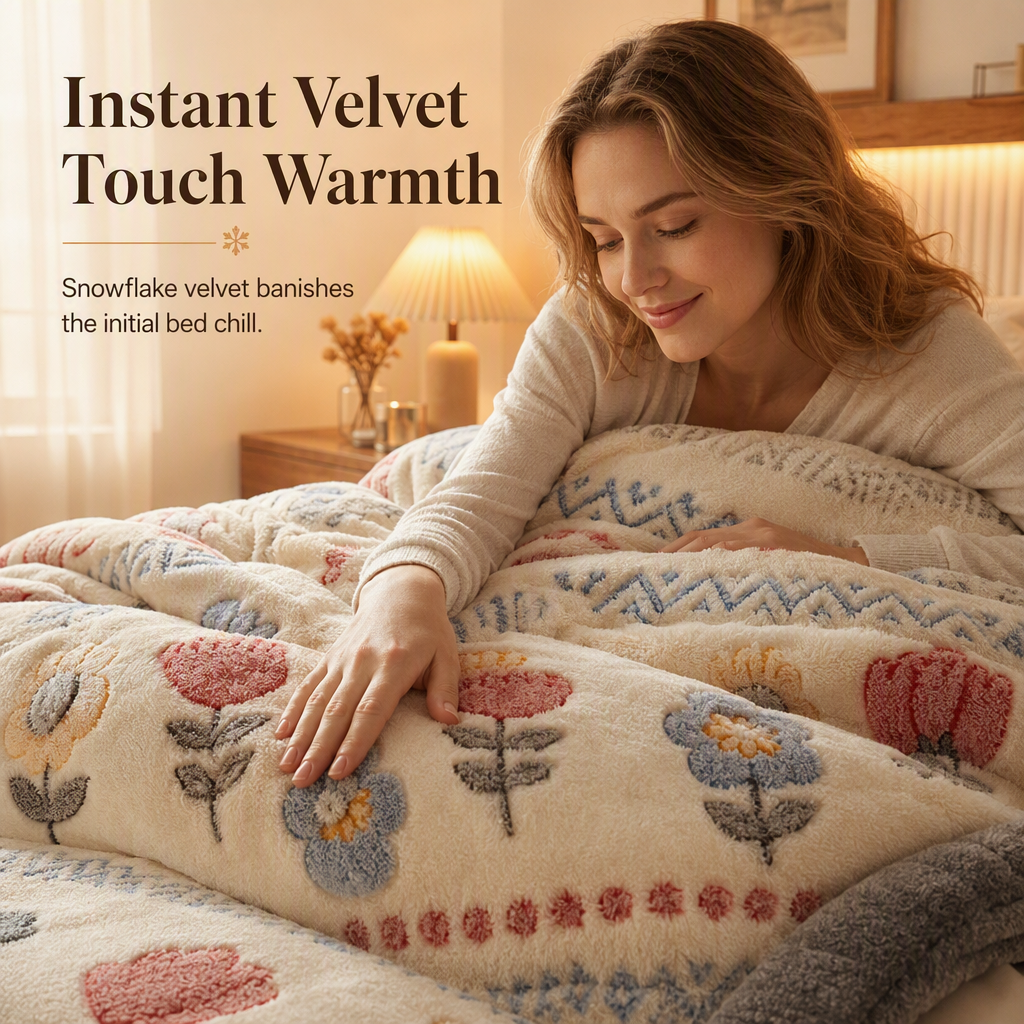 🛌 49% OFF! ✨ Double-Sided Sherpa Fleece Comforter – Snowflake Velvet & Dense Lamb Fleece Heat Lock, Ultra-Soft Velvet Touch & Durable Digital Print – Cozy Winter Warmth for Every Room ❄️