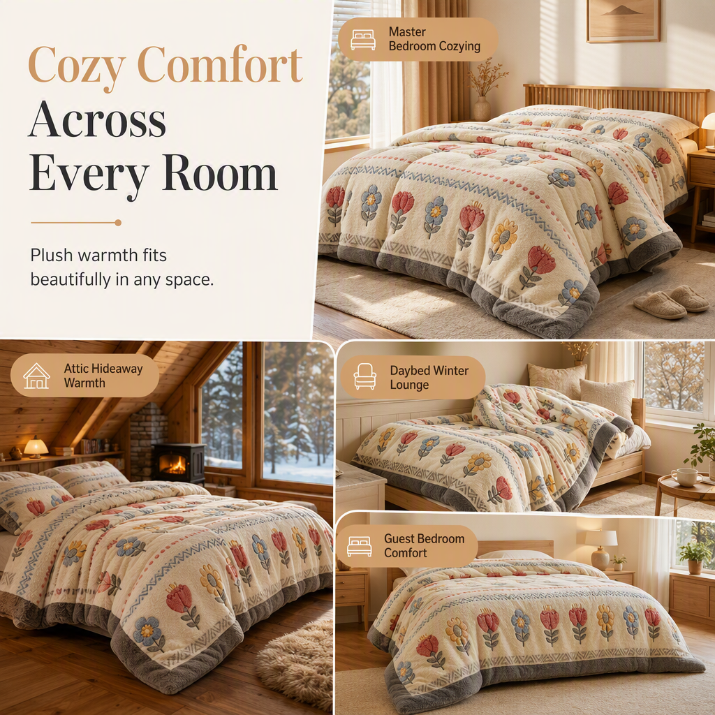 🛌 49% OFF! ✨ Double-Sided Sherpa Fleece Comforter – Snowflake Velvet & Dense Lamb Fleece Heat Lock, Ultra-Soft Velvet Touch & Durable Digital Print – Cozy Winter Warmth for Every Room ❄️