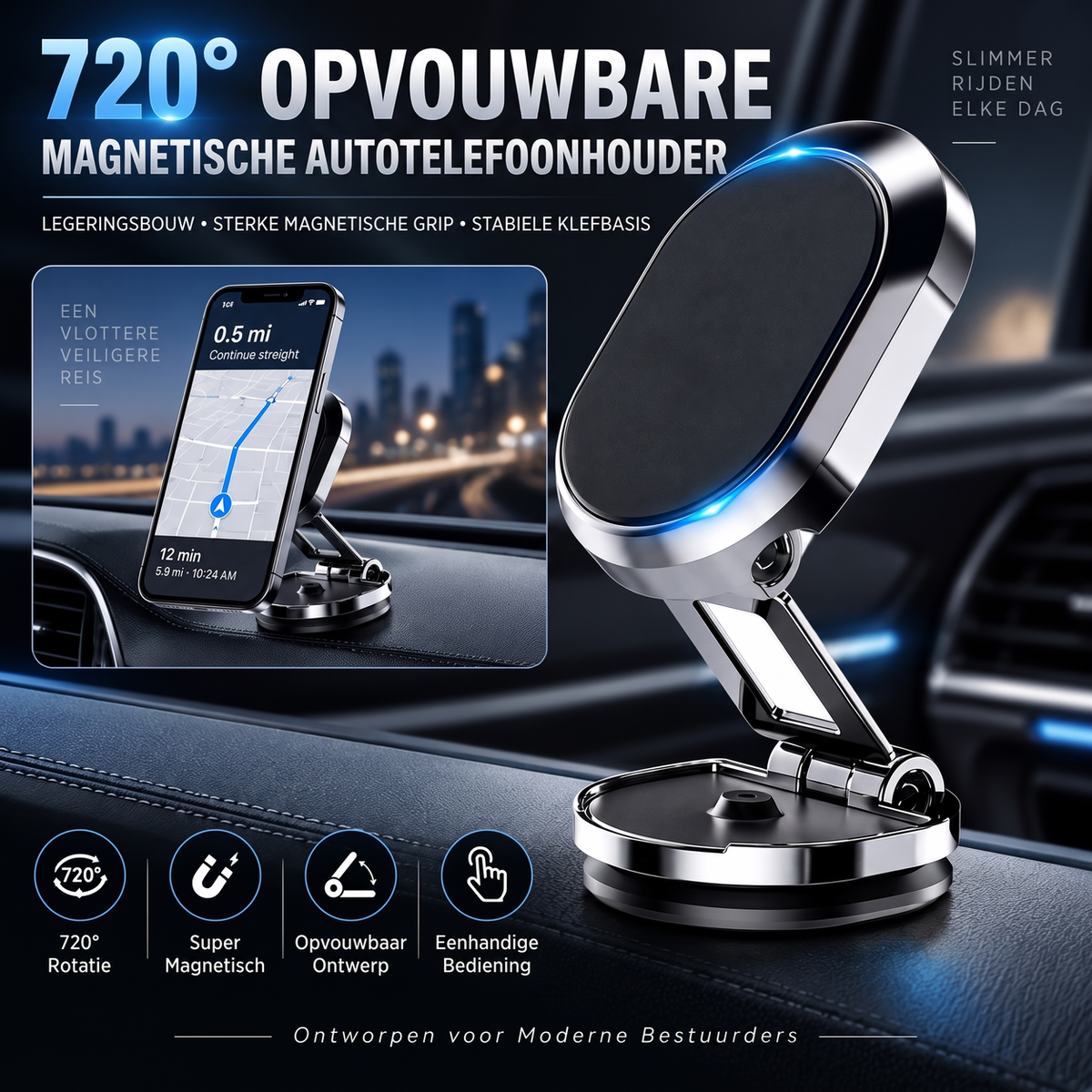 Foldable and Rotatable Magnetic Car Phone Mount