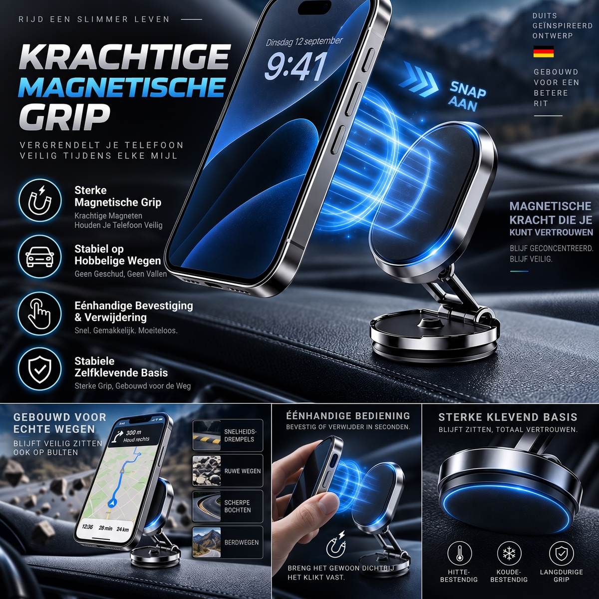 Foldable and Rotatable Magnetic Car Phone Mount