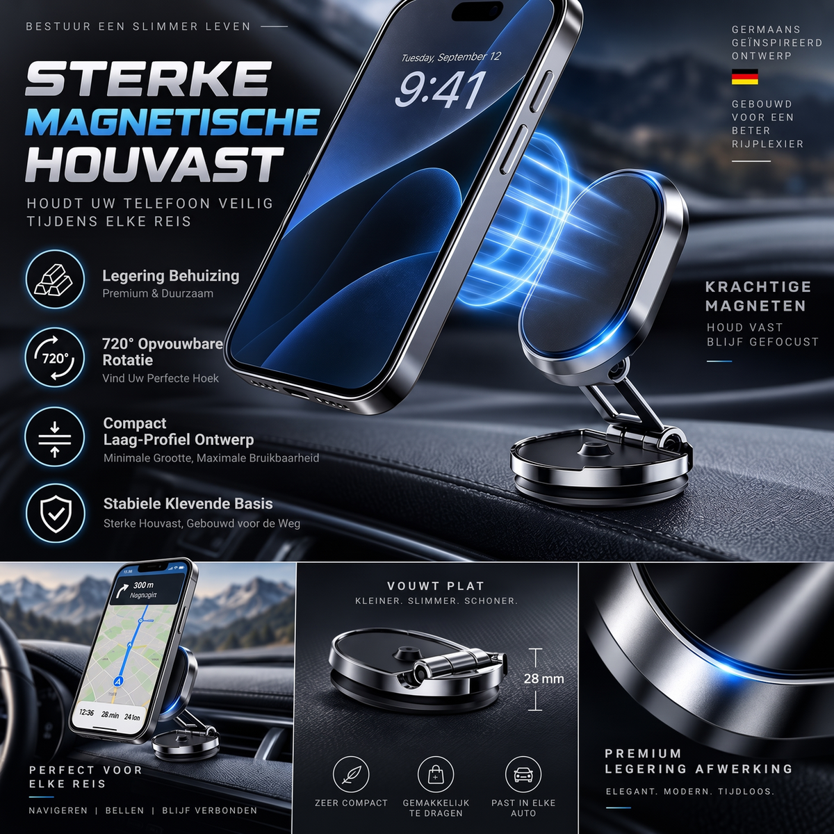 Foldable and Rotatable Magnetic Car Phone Mount