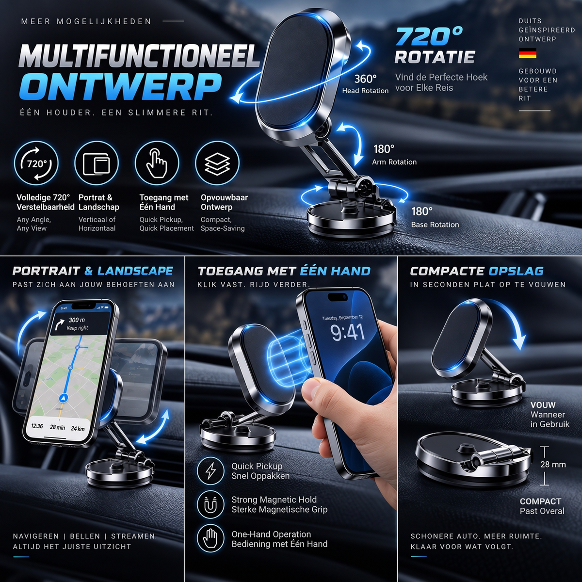 Foldable and Rotatable Magnetic Car Phone Mount