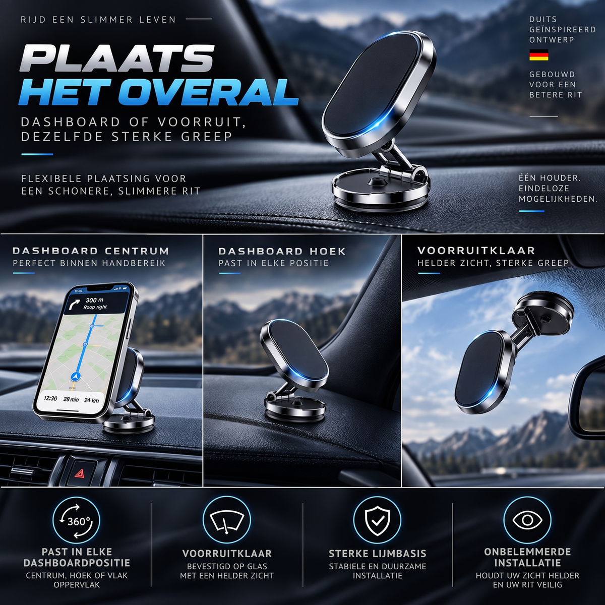 Foldable and Rotatable Magnetic Car Phone Mount
