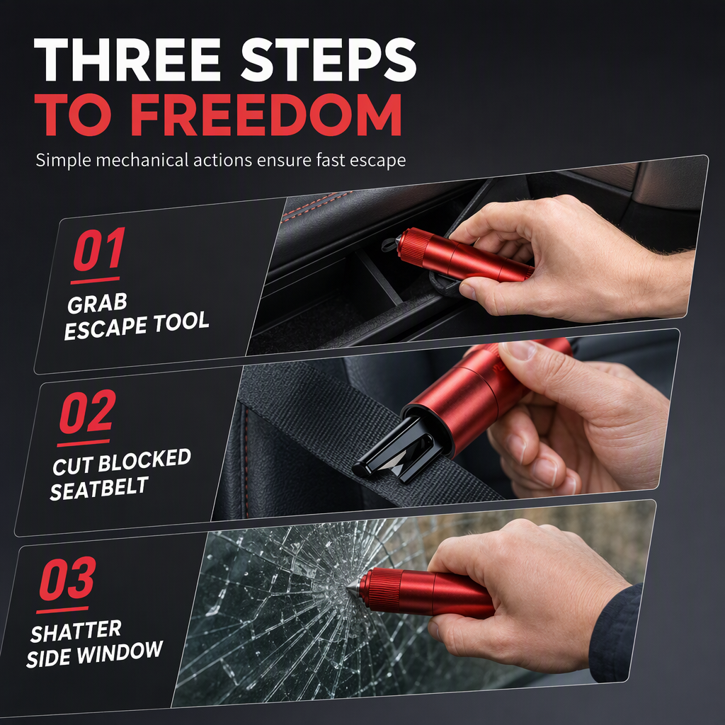 ⏳LIMITED TIME 50% OFF 🚨Mini Spring-Loaded Car Emergency Escape Tool | Window Breaker & Recessed Seatbelt Cutter🪟