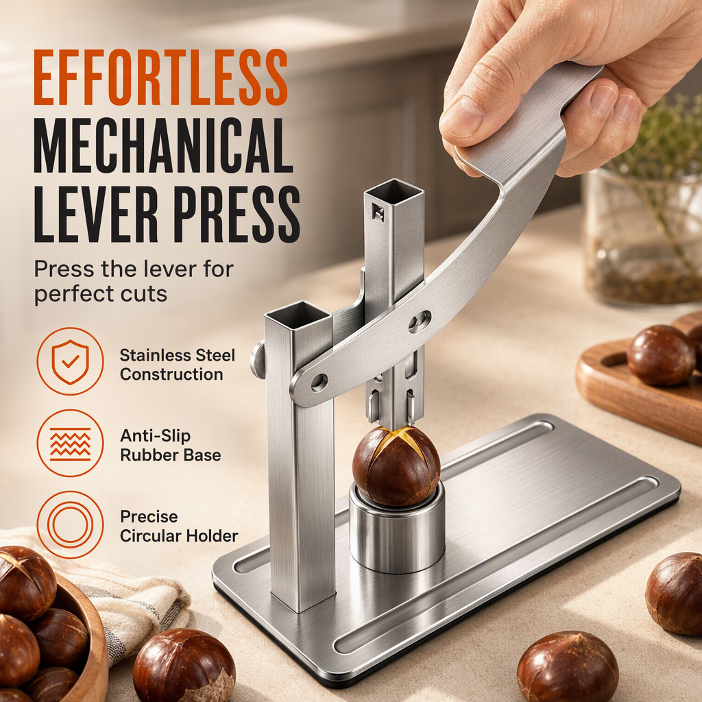 🌰 LIMITED-TIME 50% OFF! ✨ Stainless Steel Nut Cracker – Lever Press, Cross Scoring for Chestnuts 🛠️