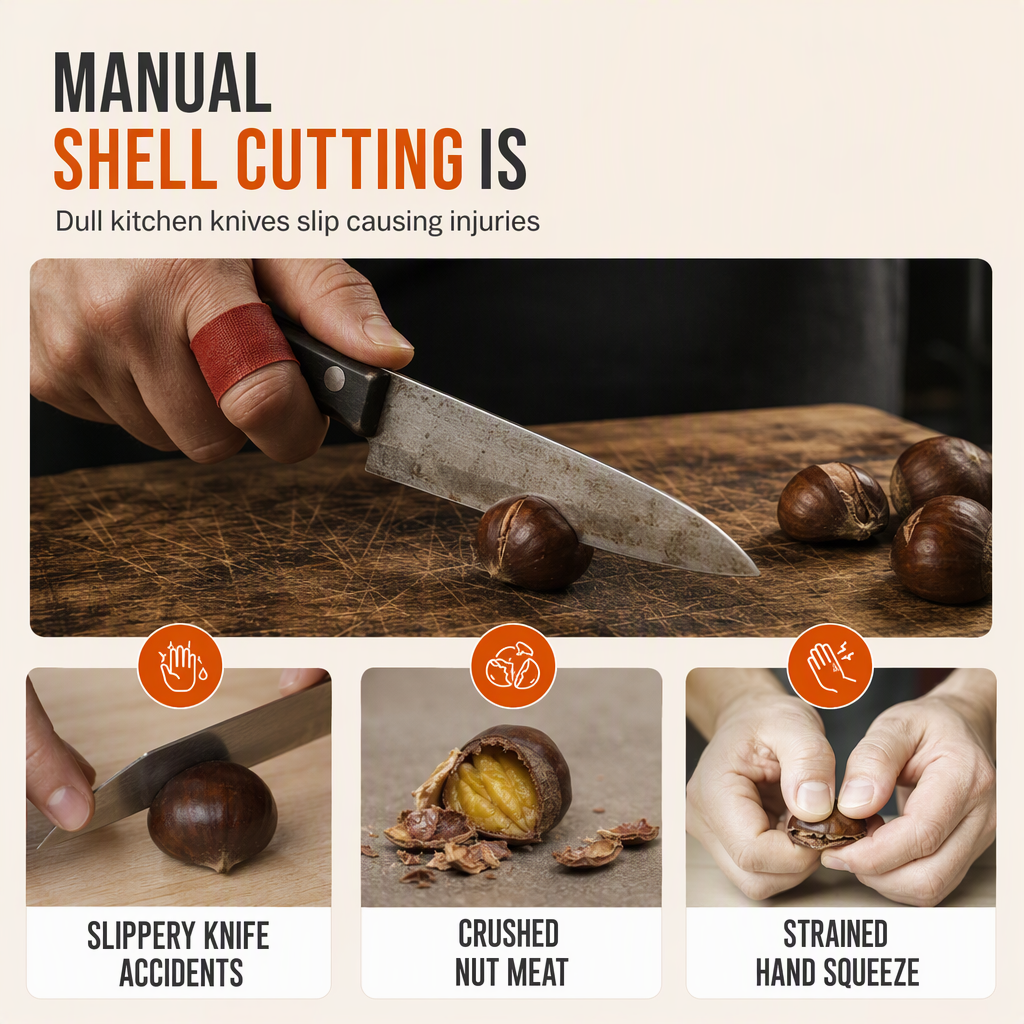 🌰 LIMITED-TIME 50% OFF! ✨ Stainless Steel Nut Cracker – Lever Press, Cross Scoring for Chestnuts 🛠️