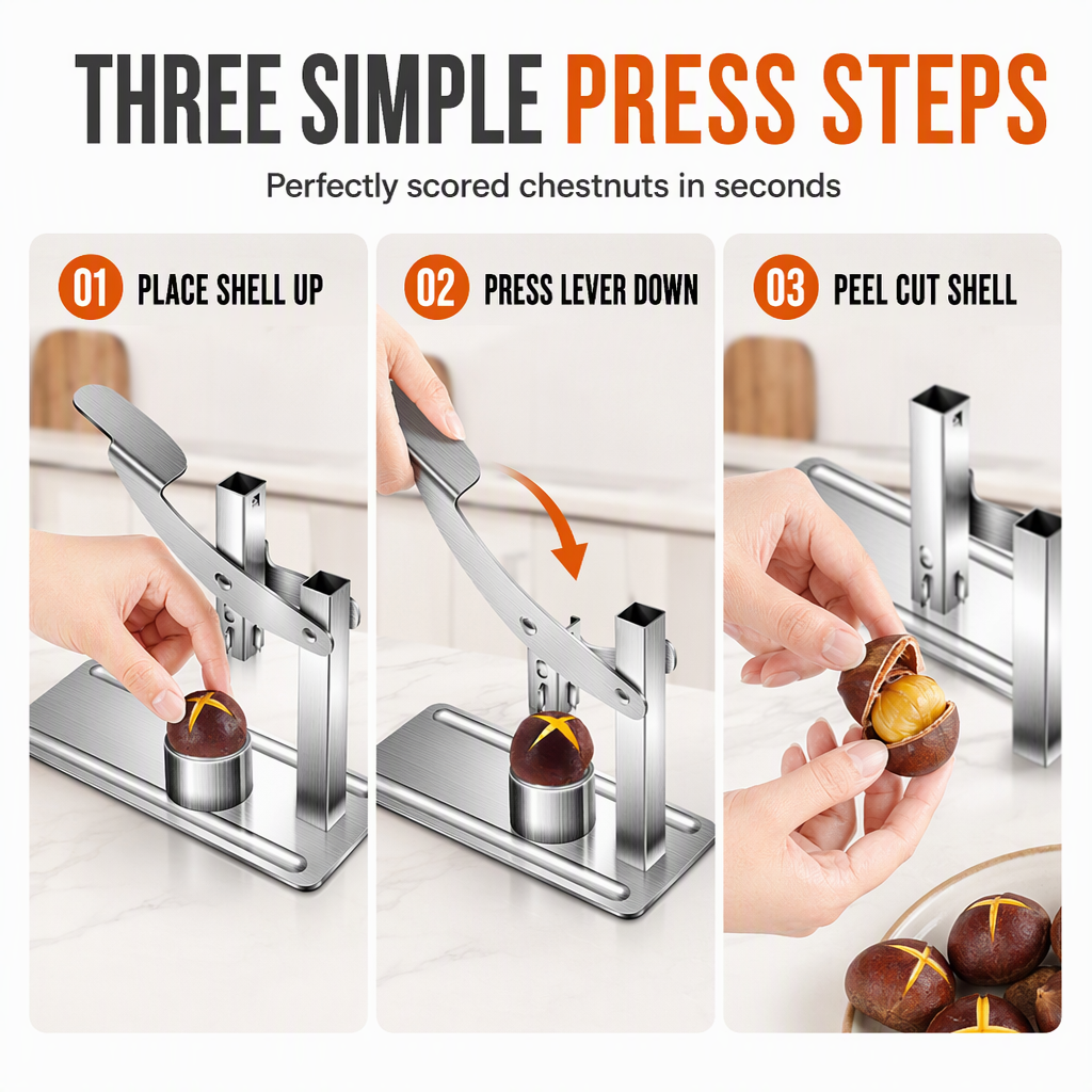 🌰 LIMITED-TIME 50% OFF! ✨ Stainless Steel Nut Cracker – Lever Press, Cross Scoring for Chestnuts 🛠️