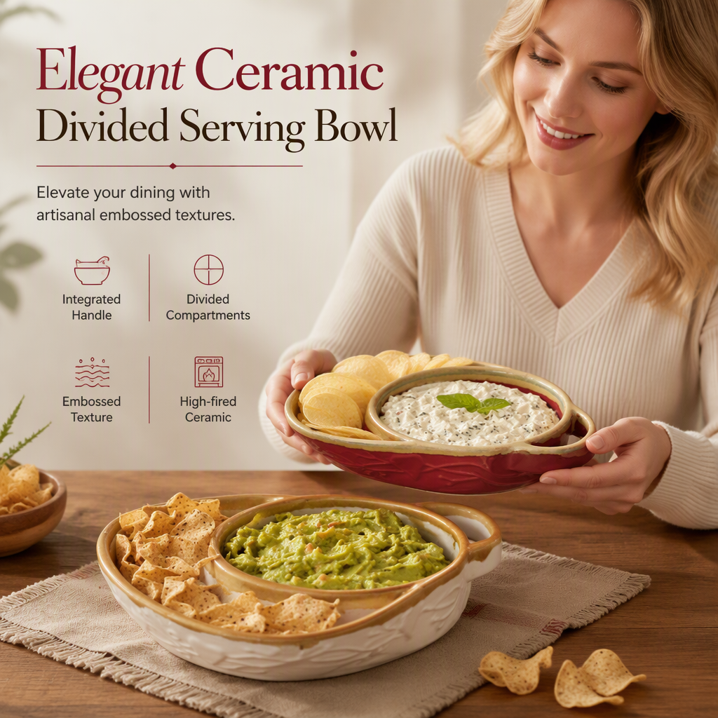 🍲🫳Retro-Embossed Ceramic Divided Baking Dish |Thick Premium Clay, Oven-, Microwave-, and Dishwasher-Safe🧀