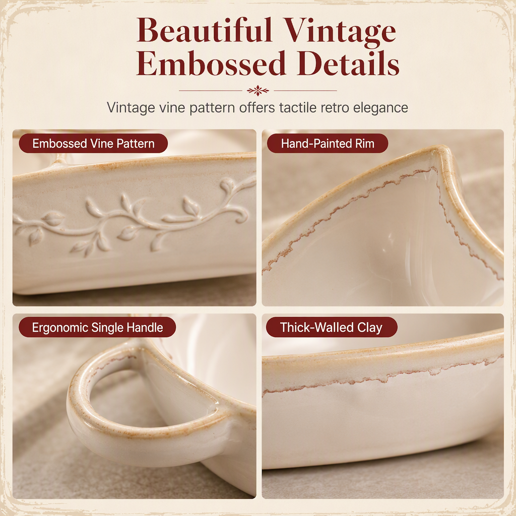🍲🫳Retro-Embossed Ceramic Divided Baking Dish |Thick Premium Clay, Oven-, Microwave-, and Dishwasher-Safe🧀
