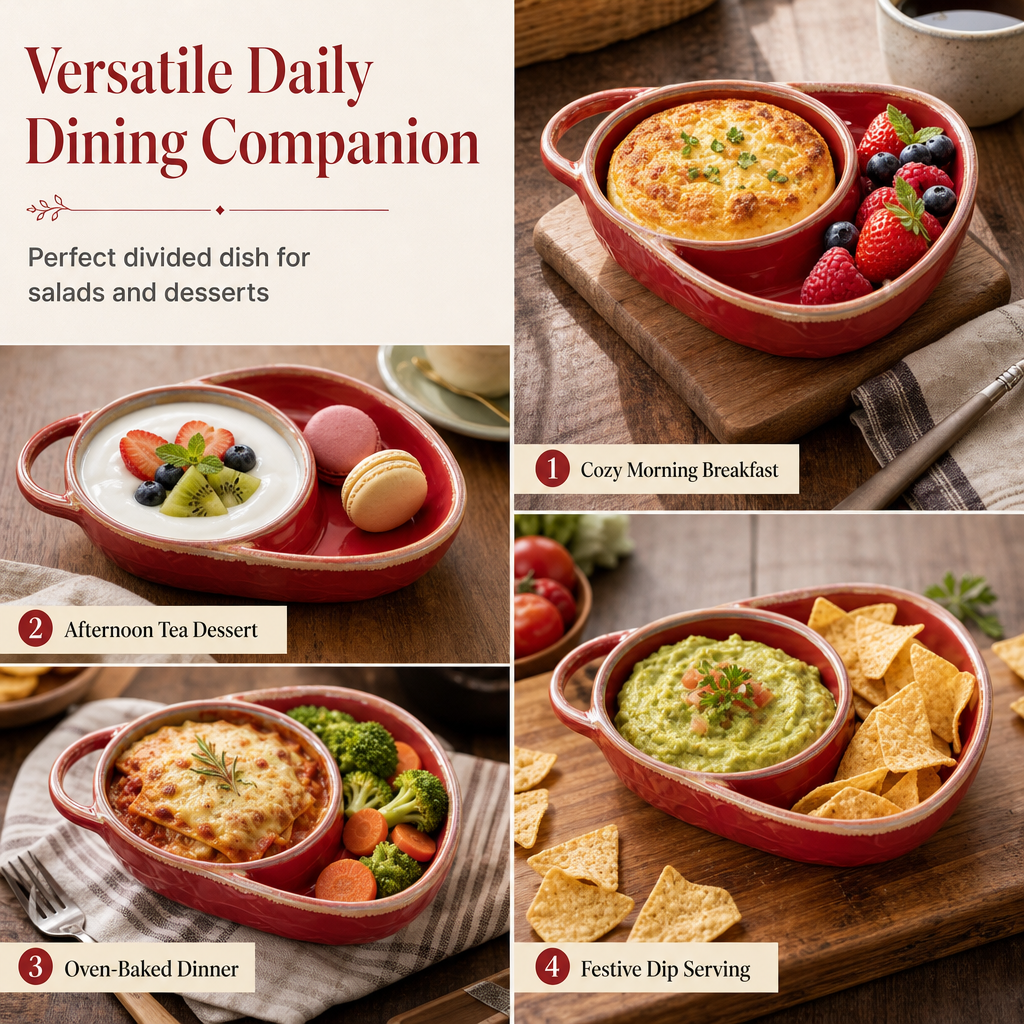 🍲🫳Retro-Embossed Ceramic Divided Baking Dish |Thick Premium Clay, Oven-, Microwave-, and Dishwasher-Safe🧀