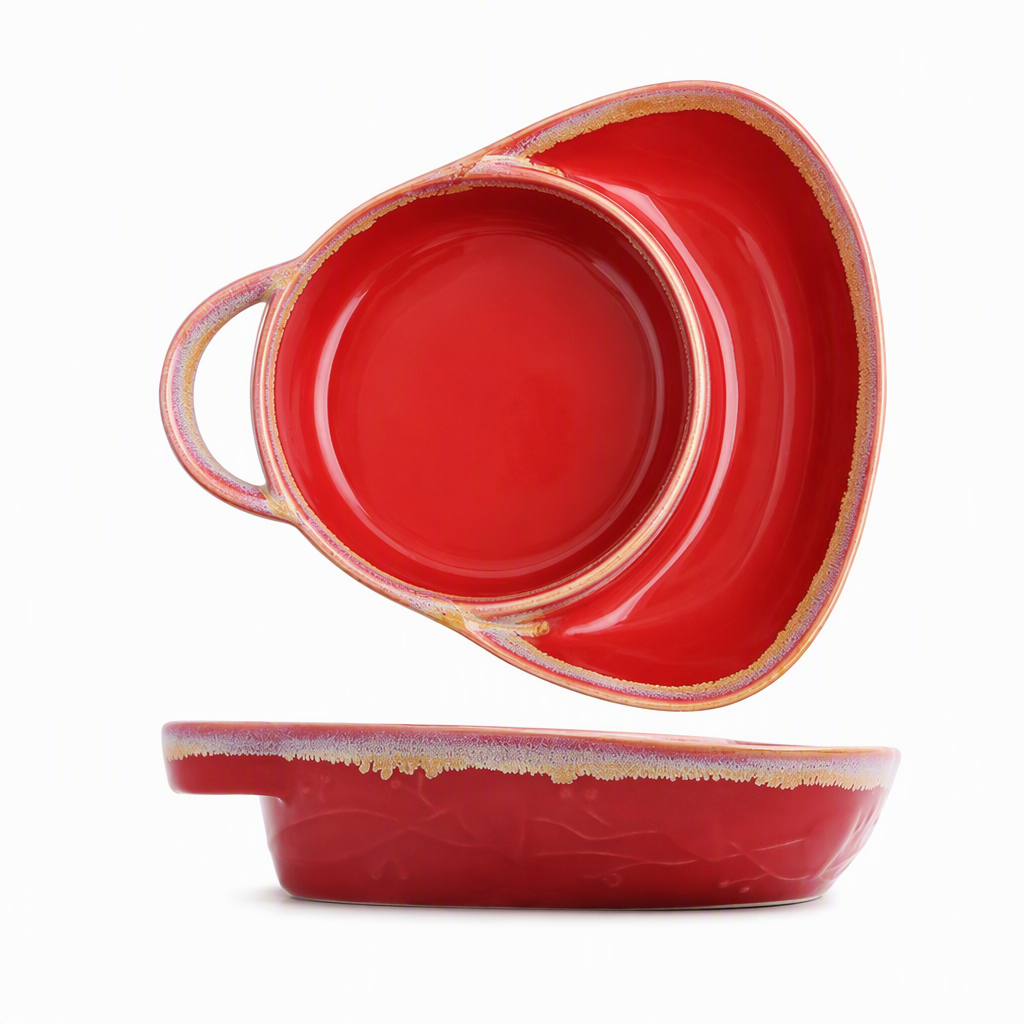 🍲🫳Retro-Embossed Ceramic Divided Baking Dish |Thick Premium Clay, Oven-, Microwave-, and Dishwasher-Safe🧀