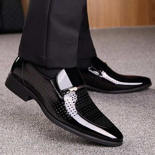 Men's Microfiber Leather Hole Breathable Casual Formal Dress Shoes