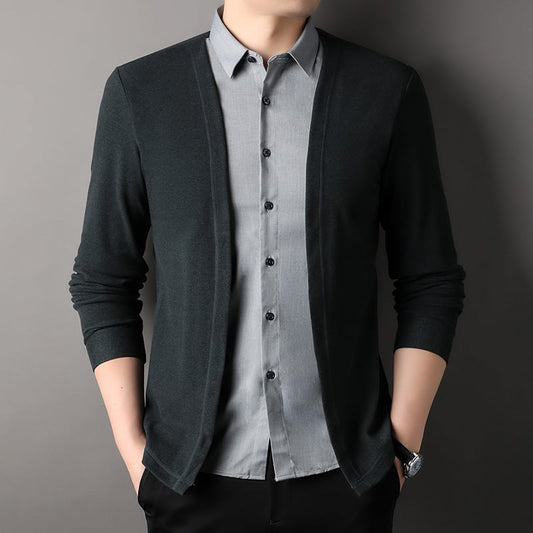 Men's Fake Two Piece Shirt Collar Knitted Cardigan