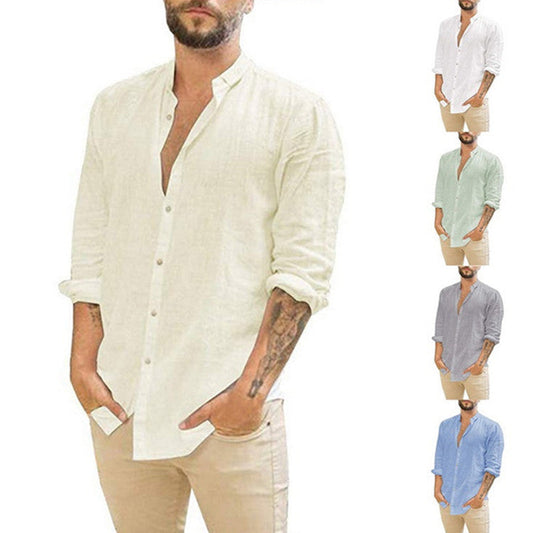 Men's Breathable Cotton Linen Henley Shirt