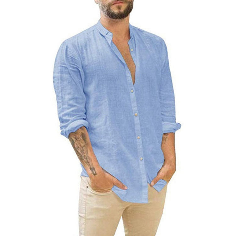 Men's Breathable Cotton Linen Henley Shirt