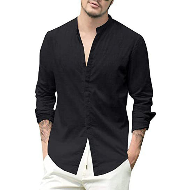 Men's Breathable Cotton Linen Henley Shirt