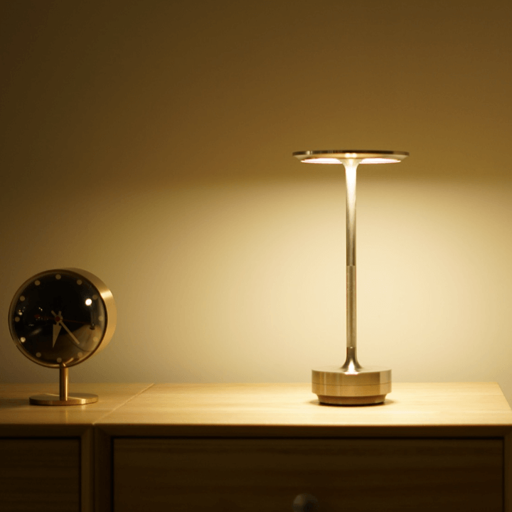 Metallic Cordless Table Lamp - Dimmable & Rechargeable Desk Light