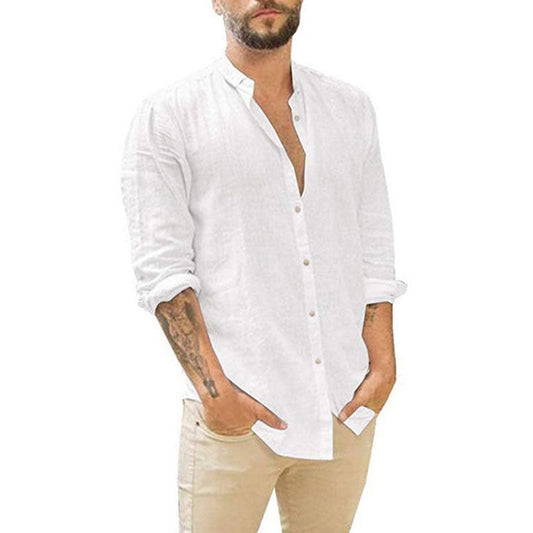 Men's Breathable Cotton Linen Henley Shirt
